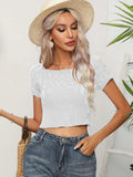 Cable-Knit Round Neck Short Sleeve Knit Top - Trendsi - Flyclothing LLC