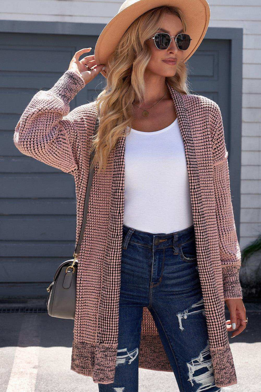 Heathered Open Front Longline Cardigan - Trendsi - Flyclothing LLC