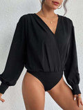 Surplice Ruched Long Sleeve Bodysuit - Trendsi - Flyclothing LLC
