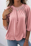 Gathered Detail Round Neck T-Shirt - Trendsi - Flyclothing LLC