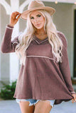 V-Neck Dropped Shoulder Long Sleeve T-Shirt - Trendsi - Flyclothing LLC