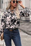Printed Tie Neck Balloon Sleeve Blouse - Trendsi - Flyclothing LLC