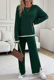 Contrast Trim Round Neck Top and Pants Set - Trendsi - Flyclothing LLC