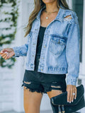 Distressed Fringe Denim Jacket - Trendsi - Flyclothing LLC