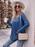 Pleated Detail Curved Hem Long Sleeve Top - Trendsi - Flyclothing LLC