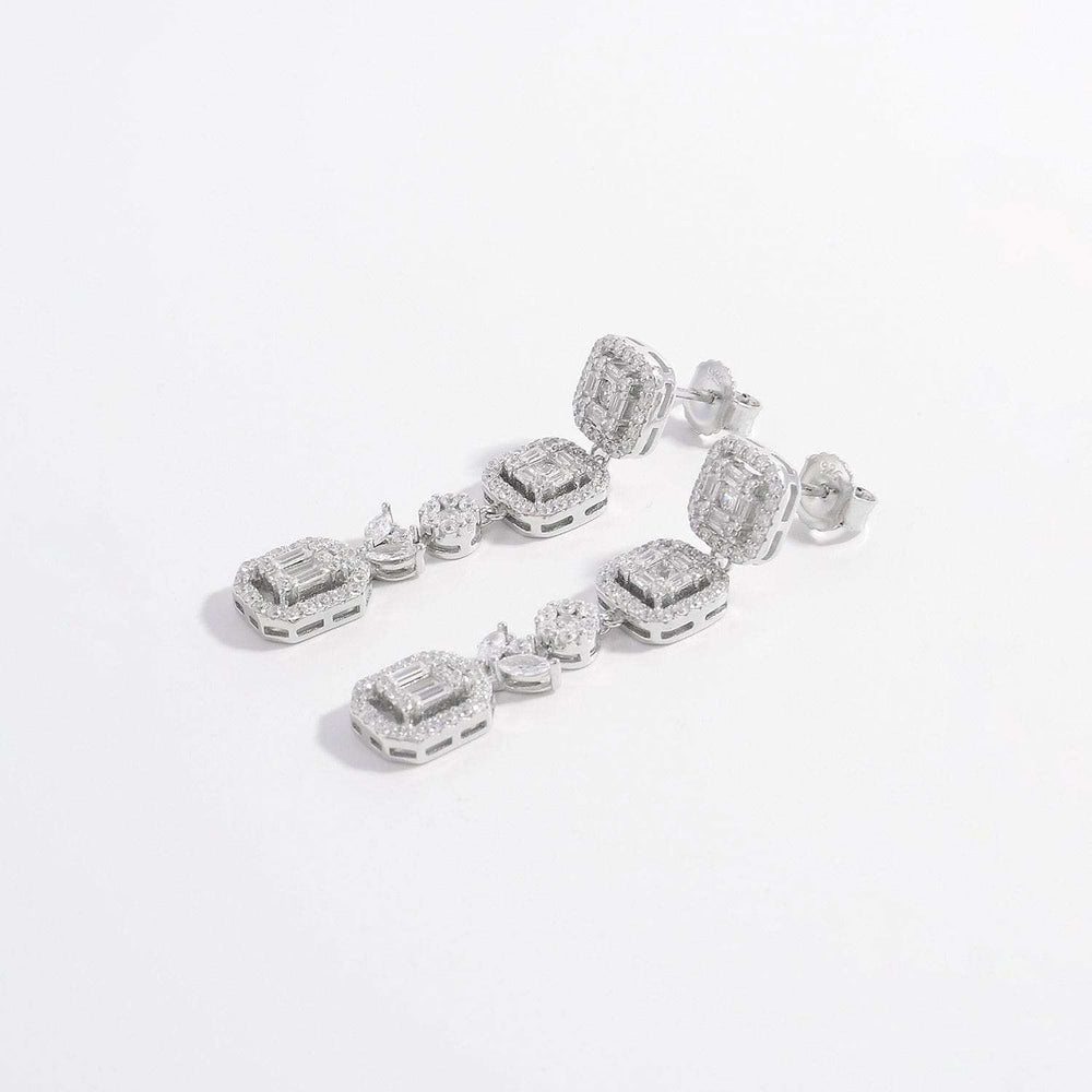 925 Sterling Silver Inlaid Zircon Geometric Dangle Earrings - Trendsi - Flyclothing LLC