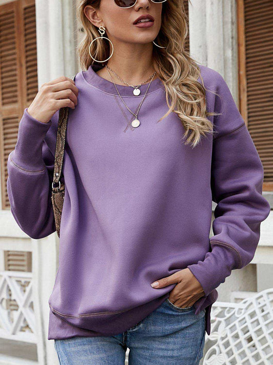 Dropped Shoulder Slit Sweatshirt - Trendsi - Flyclothing LLC