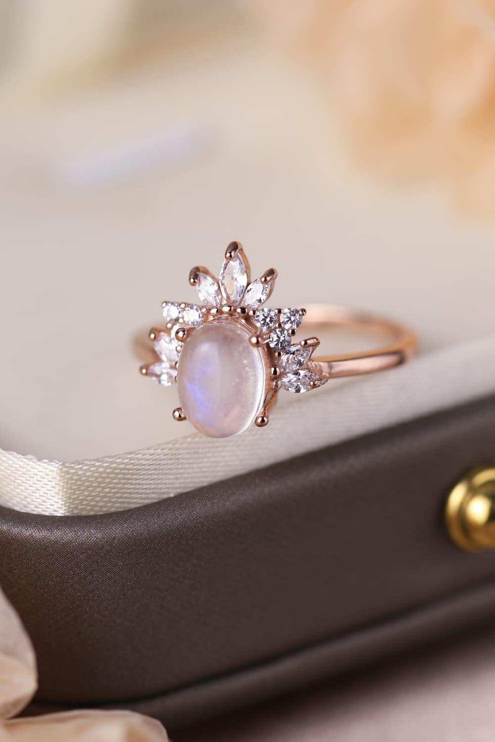 High Quality Natural Moonstone 18K Rose Gold-Plated 925 Sterling Silver Ring - Trendsi - Flyclothing LLC