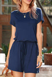 Drawstring Waist Short Sleeve Romper with Pockets - Trendsi - Flyclothing LLC