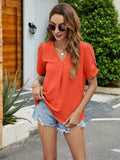 Ruched Short Sleeve V-Neck Blouse - Trendsi - Flyclothing LLC