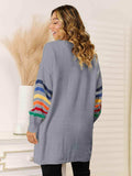 Striped Open Front Dropped Shoulder Cardigan - Trendsi - Flyclothing LLC