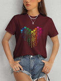 Heart Round Neck Short Sleeve T-Shirt - Trendsi - Flyclothing LLC