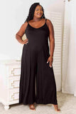 Double Take Full Size Soft Rayon Spaghetti Strap Tied Wide Leg Jumpsuit - Trendsi - Flyclothing LLC