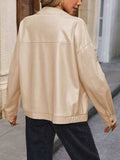 Pocketed Zip Up Collared Neck Jacket - Trendsi - Flyclothing LLC