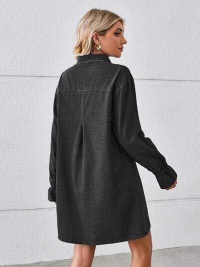 Pocketed Dropped Shoulder Mini Denim Dress - Trendsi - Flyclothing LLC