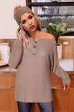 Buttoned Boat Neck Long Sleeve Blouse - Trendsi - Flyclothing LLC