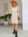 Cable-Knit V-Neck Mini Sweater Dress - Trendsi - Flyclothing LLC