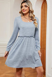 Frill Square Neck Long Sleeve Dress - Trendsi - Flyclothing LLC