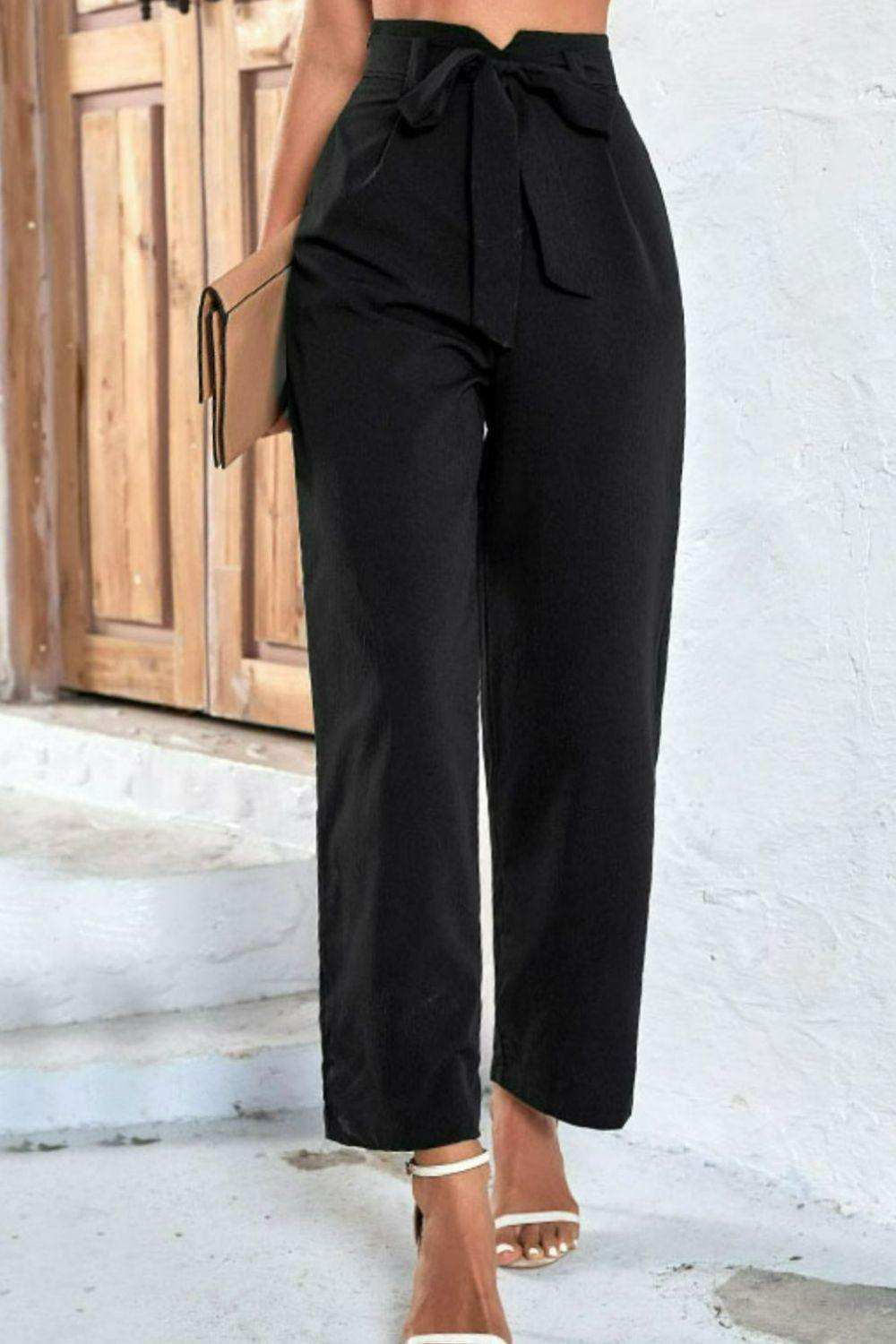 Belted High-Rise Wide Leg Pants - Trendsi - Flyclothing LLC