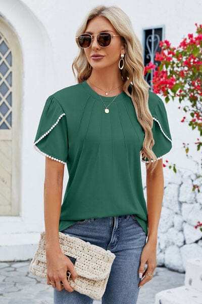 Round Neck Petal Sleeve T-Shirt - Trendsi - Flyclothing LLC