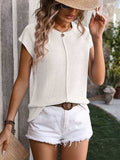 Rolled Cap Sleeve Round Neck Sweater Vest - Trendsi - Flyclothing LLC