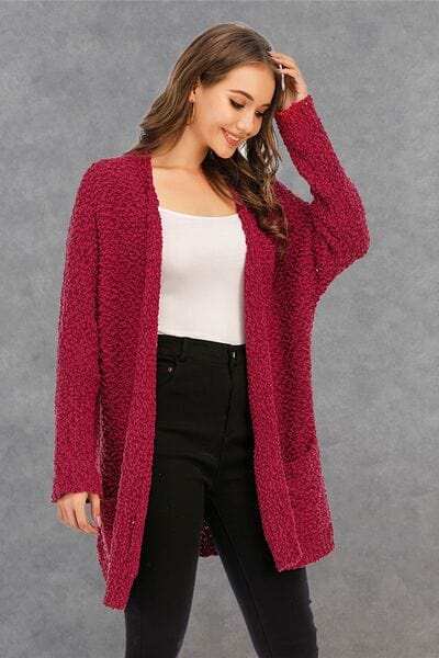 Pocketed Open Front Long Sleeve Cardigan - Trendsi - Flyclothing LLC