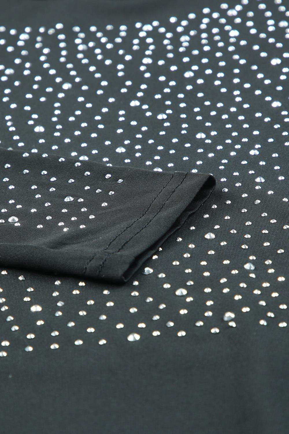 Rhinestone Round Neck Long Sleeve Bodysuit - Trendsi - Flyclothing LLC