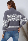 Zip-Up Geometrical Pattern Pullover Sweater - Trendsi - Flyclothing LLC