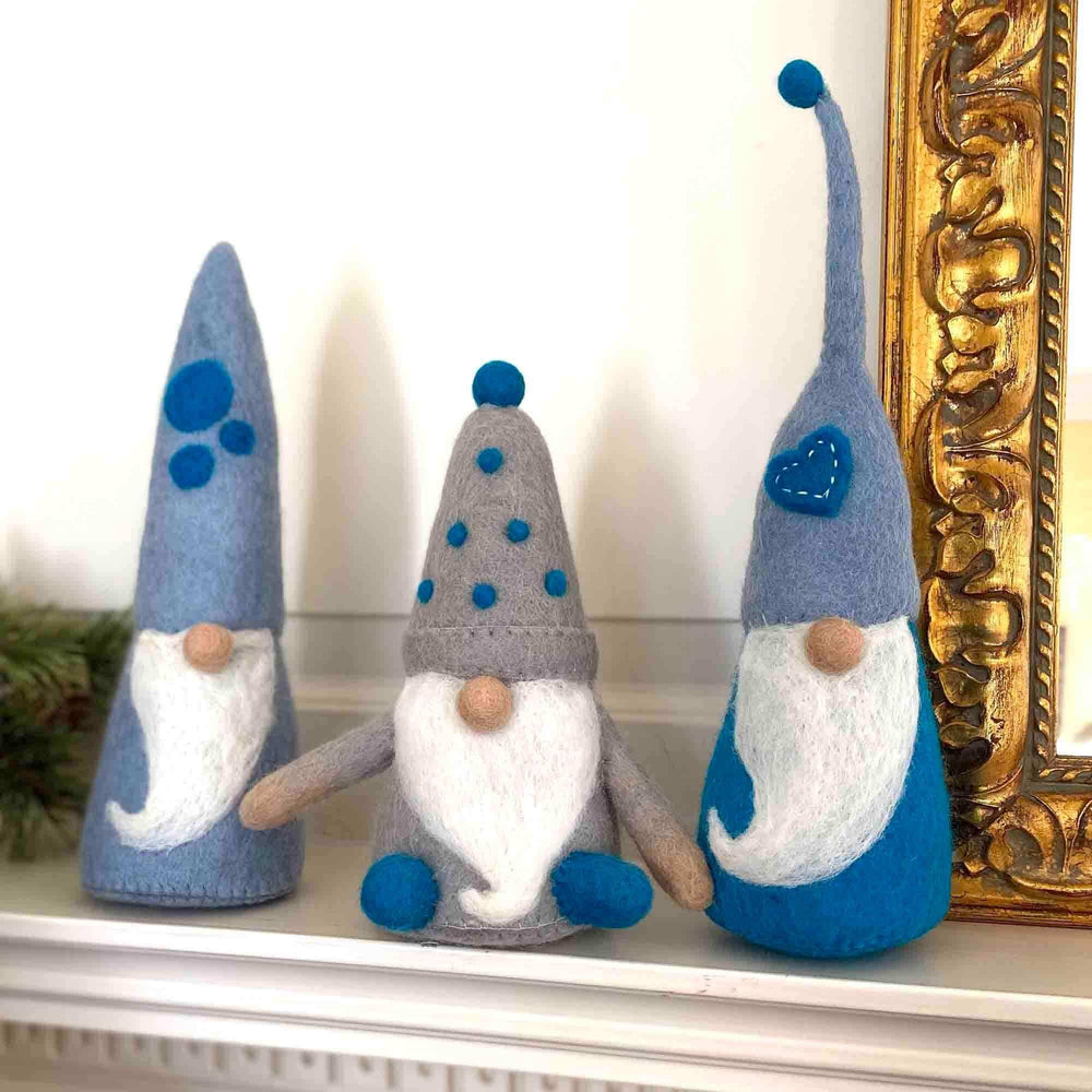 Winter Blues Felt Gnomes Trio, Set of 3 - Global Groove Direct - Flyclothing LLC