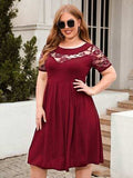 Plus Size Ruched Round Neck Short Sleeve Dress - Trendsi - Flyclothing LLC