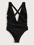 Halter Neck Deep V Tied One-Piece Swimsuit - Trendsi - Flyclothing LLC