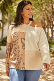 Plus Size Leopard Color Block Long Sleeve T-Shirt - Trendsi - Flyclothing LLC