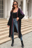 Geometric Fringe Hem Open Front Duster Cardigan - Trendsi - Flyclothing LLC