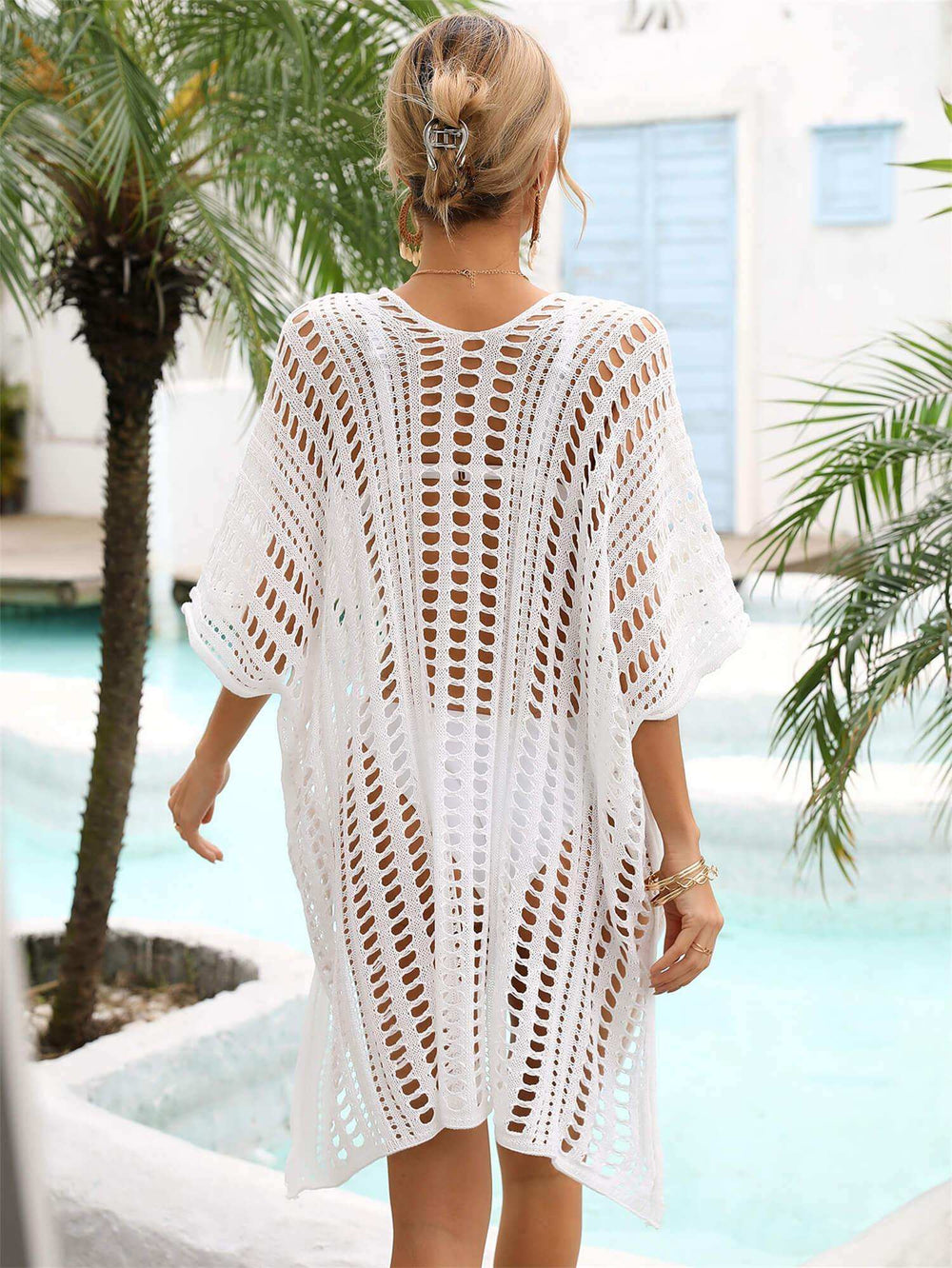 Side Slit Dolman Sleeve Cover-Up - Trendsi - Flyclothing LLC