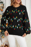 Round Neck Pattern Lantern Sleeve Sweater - Trendsi - Flyclothing LLC