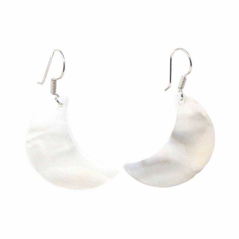 Earrings, Mother of Pearl crescent Moons - Artisana - Flyclothing LLC