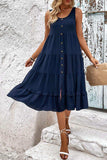 Decorative Button Scoop Neck Tiered Sleeveless Dress - Trendsi - Flyclothing LLC