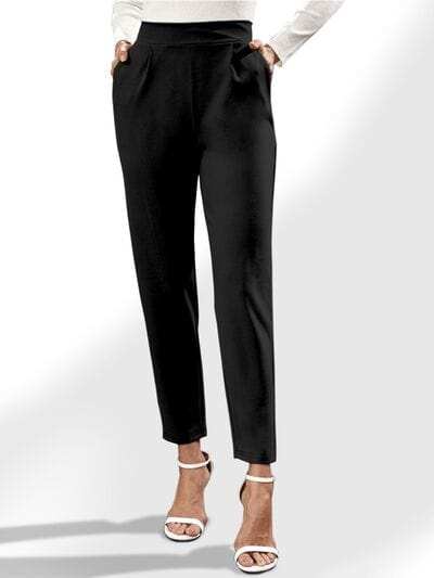 High Waist Straight Pants with Pockets - Trendsi - Flyclothing LLC