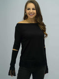 Full Size Off-Shoulder Cutout Fringe Hem Top - Trendsi - Flyclothing LLC