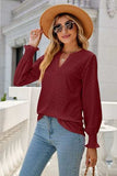Eyelet Notched Lantern Sleeve T-Shirt - Trendsi - Flyclothing LLC