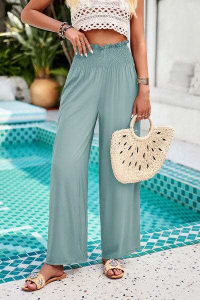 Smocked Wide Leg Pants with Pockets - Trendsi - Flyclothing LLC