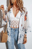 Floral Three-Quarter Sleeve Open Front Cardigan - Trendsi - Flyclothing LLC