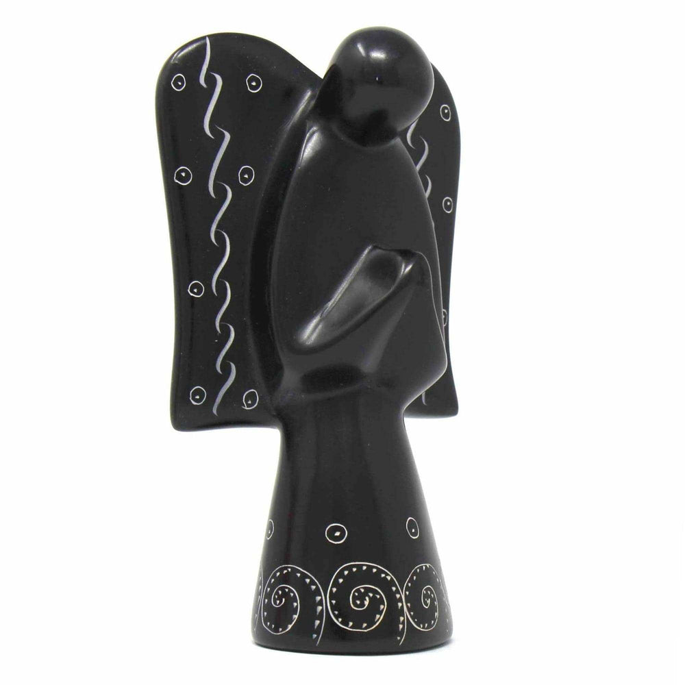 Soapstone Angel Sculpture - Black Finish with Etch Design - SMOLArt - Flyclothing LLC