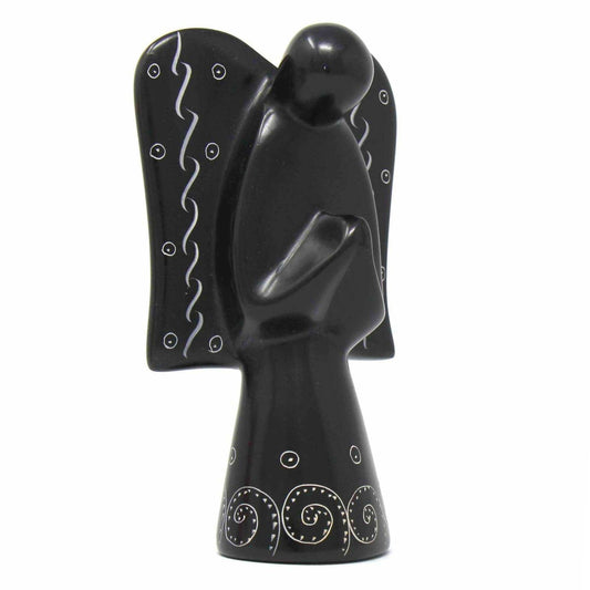 Soapstone Angel Sculpture - Black Finish with Etch Design - SMOLArt - Flyclothing LLC
