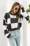 Color Block Round Neck Dropped Shoulder Sweater - Trendsi - Flyclothing LLC