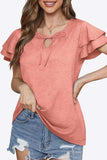 Tie-Neck Layered Flutter Sleeve Blouse - Trendsi - Flyclothing LLC
