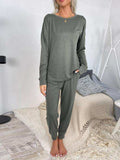 Round Neck Top and Drawstring Pants Lounge Set - Trendsi - Flyclothing LLC