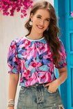 Floral Round Neck Puff Sleeve Top - Trendsi - Flyclothing LLC