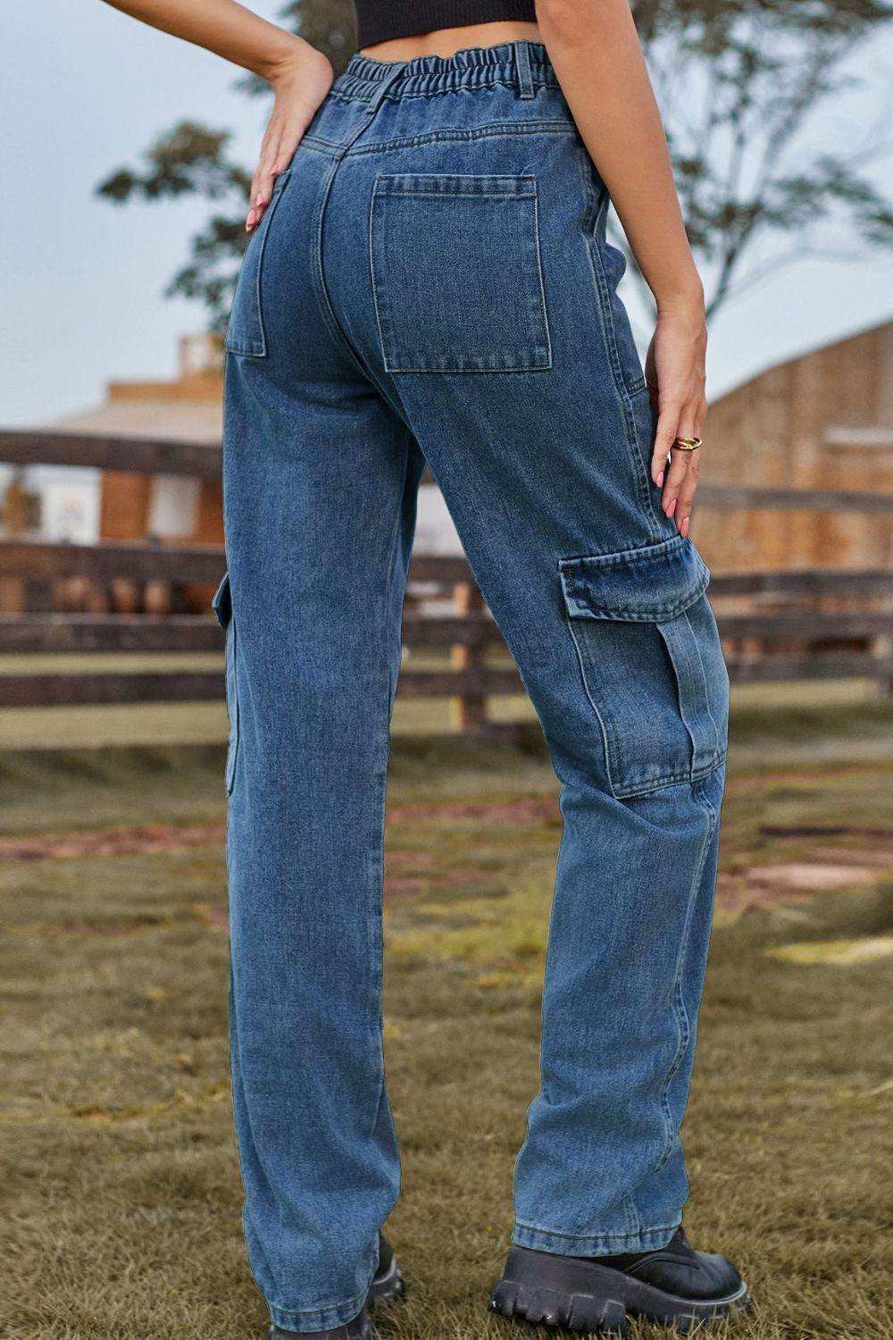 Loose Fit Long Jeans with Pockets - Trendsi - Flyclothing LLC