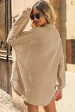 Waffle-knit Collared Neck Dropped Shoulder Shirt - Trendsi - Flyclothing LLC